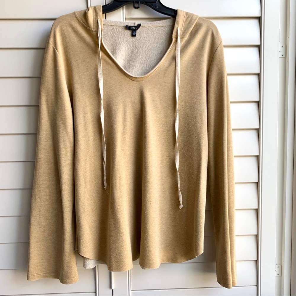 Drew by Anthropologie mustard yellow drawstring hoodie sweatshirt